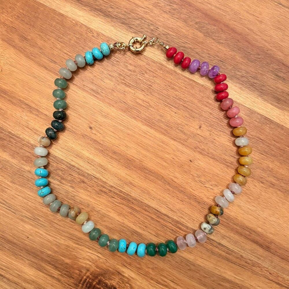 Semiprecious Boho Beaded Necklace | Multicolor | 16”